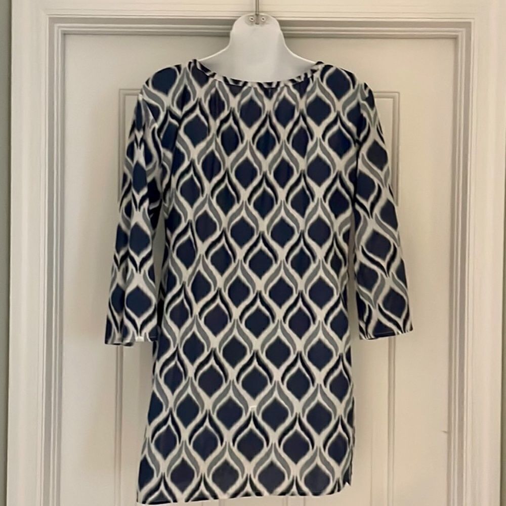 Tara Michelle Ikat Pattern Navy Tunic Top Size Small - Picture 2 of 5